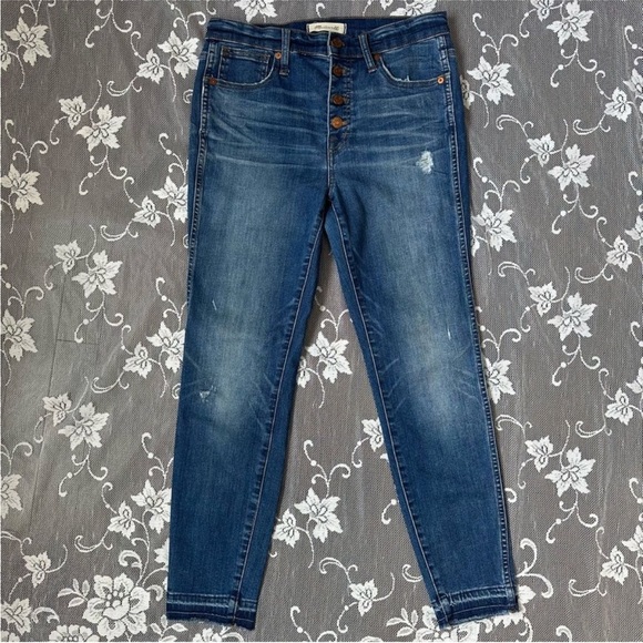 Madewell 10’’ High Rise Button Fly Skinny Jeans Raw Hem in Cordova Wash Sz 28 - Picture 2 of 14